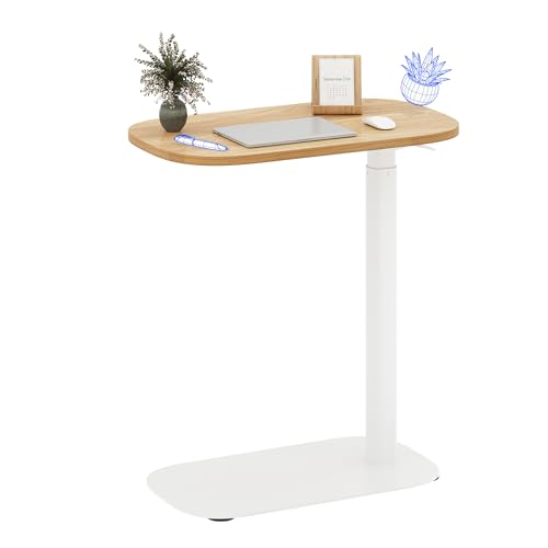 FLEXISPOT Adjustable C Table with Wheels, Mobile Snack Side End Table Sofa Couch Bedside Table Laptop Cart TV Tray Night Stand Small Space Side Table(23.6" W x 13.8" D,Maple)