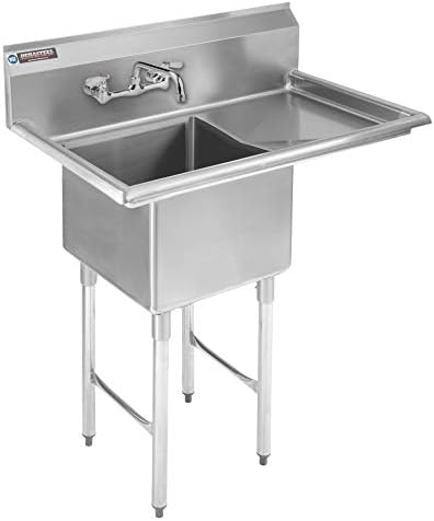 Stainless Steel Kitchen Sink with Faucet - DuraSteel 1 Compartment Commercial Utility Sink w/Right Drainboards - 18" x 18" x 12" Bowl Size - for Restaurant, Laundry, Garage & Backyard - NSF Certified