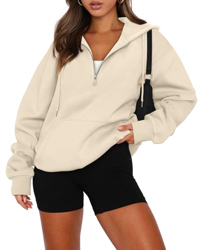 onlypuff Women Half Zipper Pullover Sweatshirt Long Sleeve Hoodies Kangaroo Pocket Fleece Basic Sweater