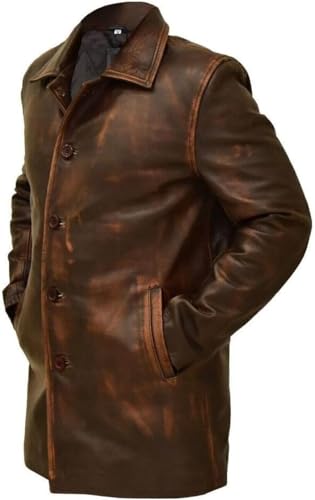 Image of Harocks Real Lambskin Leather Men's Coat- 3 /4 Length Brown and Black Leather Coat