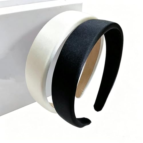 MAIKAOZAI 2 diademas blancas y negras para mujer, diadema ancha y gruesa, acabado satinado, antideslizante, ajuste cómodo para uso diario y estilo, talla única