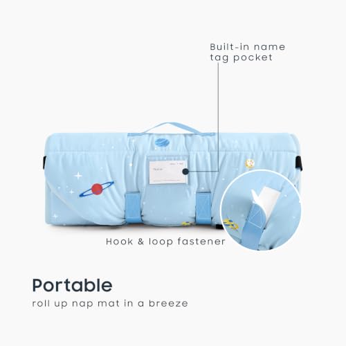 Image of Wake In Cloud - Cot Nap Mat with Pillow and Blanket, 100% Cotton Fabric, for Toddler Kids Boys Girls Ages 3 Plus in Daycare Kindergarten Preschool, Stars Space Rockets