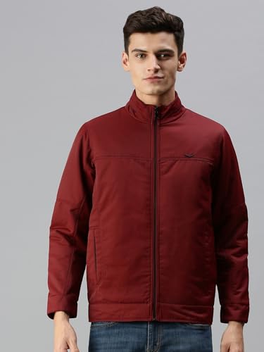 Image of SHOWOFFFF Men Solid Front-Open Jacket | Stand Collar Full Sleeves Nylon Jacket's for Mens | Slim Fit Regular Length Jackets for Men's
