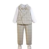 [YJSO] 子ども服 秋用スーツ 4点セット 長ズボン 蝶ネクタイ シャツ ベスト 学園祭 卒業 結婚式 発表会 七五三 お初節句 紳士服 入学式 誕生日 120 入園式 男の子 ベージュ 上下セット ベビー フォーマルスーツ 幼稚園