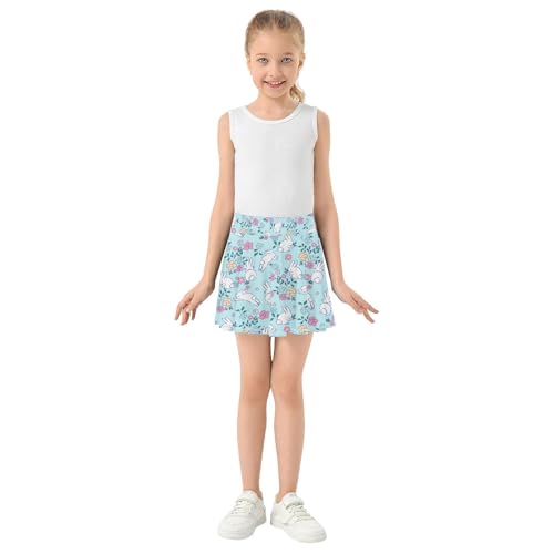 Girls Skorts High Waist Athletic Skirts with Shorts Rabbit Flower Stretchy Teens Performance Tennis4