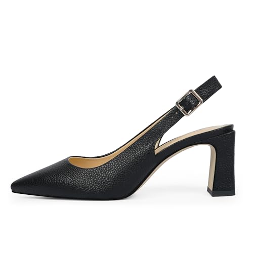 Image of QIY Womens Pumps Chunky Heel Pointed Toe Slingback Heels for Women