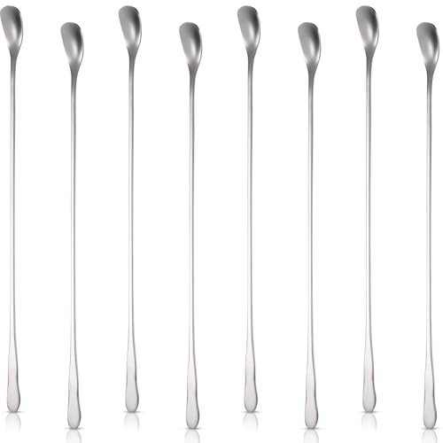 Patelai 8 Pieces Stainless Steel Coffee Stirring Spoons 7.8 Inch Reusable Coffee Stirrers Long Handle Bar Cocktail Salt Spoons Tiny Swizzle Sticks for Bar Cocktails