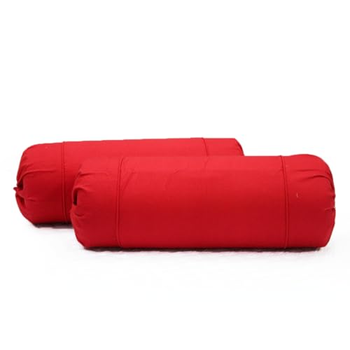Image of AURAVE Cotton 210 TC Bolster Cover with Drawstring Closure, Set of 2, Soft Breathable Durable Machine Washable for Sofa Bed & Home Decor, 15 inchx30 inch Red | Cover Only