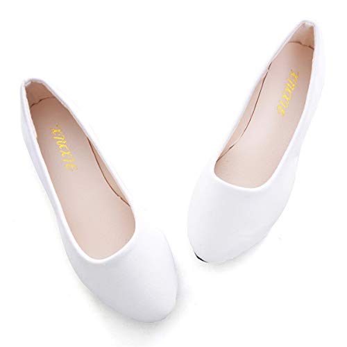 Hee grand Womens Ballet Flats Printed Slip On Round Toe Loafers Flat Shoes Womens Faux Suede Comfortable Closed Toe Driving Flats White