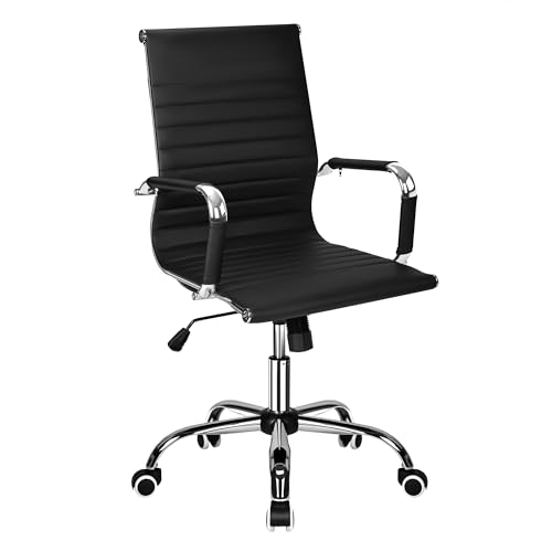 T-LOVENDO.ES Silla de Oficina o escritorio Negra de Diseño Moderno y elegante - Ergonomica y Reclinable - de Piel Cuero Sintetico. Ideal Sala de reuniones