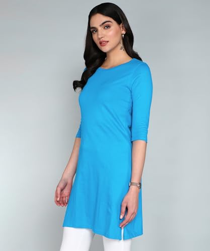 Image of FLEXIMAA Women's Cotton Plain Round Neck 3 /4 Sleeve Long Top