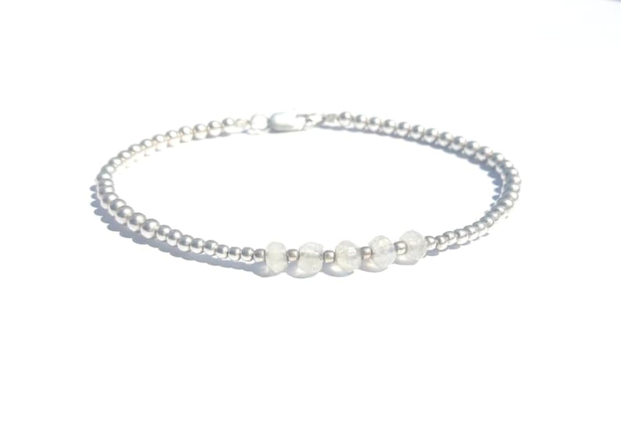Natural Rainbow Moonstone Bead Bracelet, Adjustable