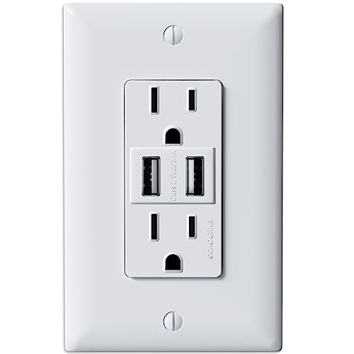 Echogear EGAV-IWOU Usb Outlet - 3.1 Dual Usb Power Outlet With 2X Ac Outlets & 2X Usb-A Ports - Easy Install Includes Wall Plate cover