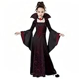 Vampir Kostüm Mädchen Halloween Kostüme Kinder Gothic Vampirkostüm Kapuzen Halloween-Kostüm Verkleidung Fasching Karneval Cosplay (130)