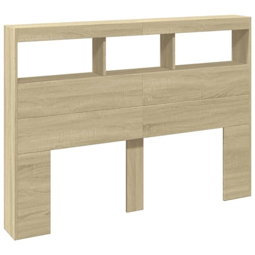 vidaXL Armoire Tête de Lit avec LED, Panneau de Lit avec Compartiment, Tête de Lit avec Armoire, Meuble de Chambre à Coucher, Chêne Sonoma