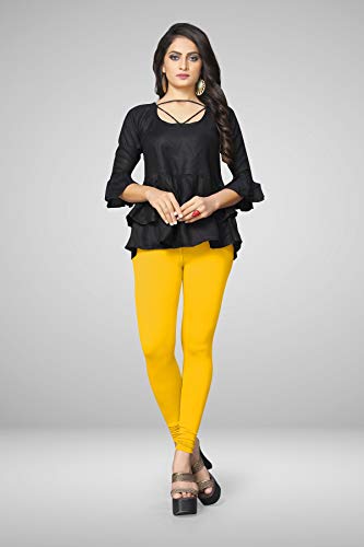 Image of Women's Cotton Skinny Leggings with Ankle Length Solid Pattern Mid Rise and Elastic Closure | Cotton Skinny Leggings for Womens
