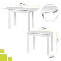 smart Esstisch 90 x 60 cm weiß, Küchentisch ausziehbar bis 130 cm, modern – Ansicht 2