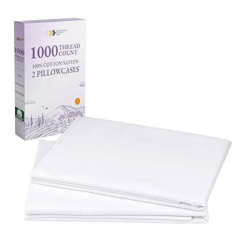 California Design Den Pillow Cases Standard Size Set of 2 - Luxury 1000 Thread Count Sateen, Soft and Thick 100% Cotton Pillowcases Queen/Standard, Breathable and Durable, Hotel Quality - White