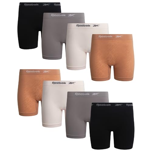 Image of Reebok Womens Boyshorts - 8 Pack Soft Stretch Performance 6 inch Inseam Tag Free Womens Underwear Seamless Boyshort Panties