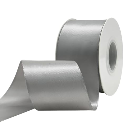 Ribtcute Double Faced Silver Satin Ribbon 2 Inch Silver Satin Ribbon for Gift Wrapping,Flower Bouquet,Bows,Crafts,Wedding,Invitation,25 Yards