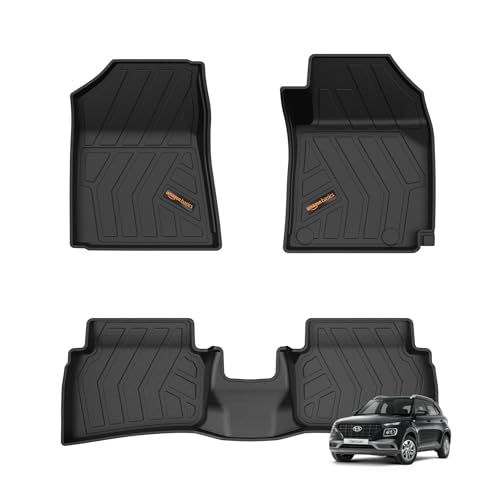 Image of Amazon Basics - 5D Car Floor Mats for Hyundai Venue (June 2022-Present, Black) | Odor-Free | All-Weather Protection | Custom Fit| TPE