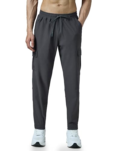 Image of TECHNOSPORT Men's Solid Slim Fit Sports Cargo Joggers DURACOOL+ Quick Dry Breathable Moisture Wicking Stretch Gym Track Pants Running Training Fitness Activewear