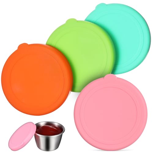 DIYEAH Tapas Redondas de Silicona para Frascos y Cuencos de Vidrio 4 Piezas Colores Vibrantes Verde Claro Rosa Verde Menta Naranja 63 CM Sellado Hermético Reutilizables y