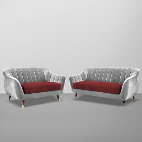 Image of Atticus 3+2 Seater Sofa Set for Living Room (Maroon Grey Colour) Premium Fabric Sofa