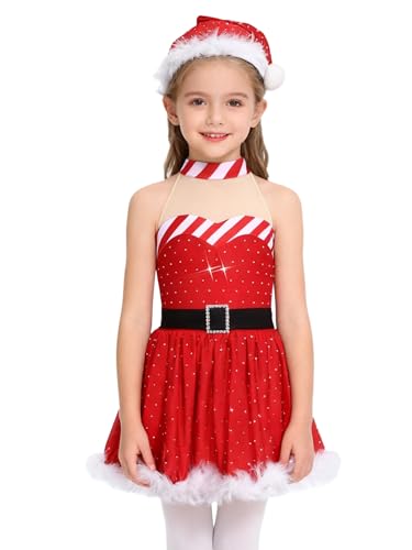 Disfraz de Santa Claus para niña con tutú de ballet navideño y gorro rojo inlzdz