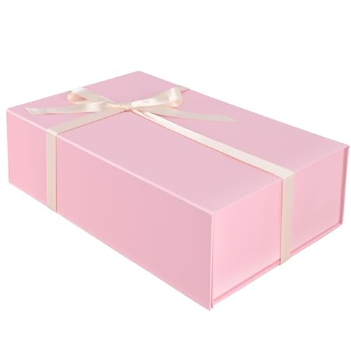 Brothersbox Pink Gift Box 13.8x9.1x4.3 Large Gift Boxes for Presents with Magnetic Lid Ribbon Collapsible Boxes for Valentines Day Mothers Day Christmas Birthday Wedding