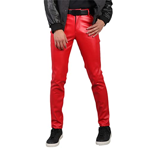 Pantalon de moto en cuir synthétique homme rouge taille 52 stretch