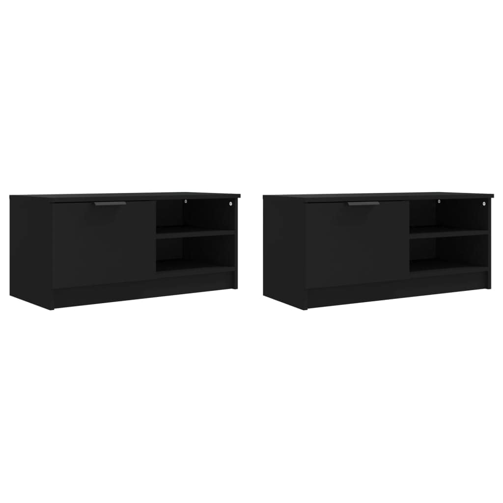 TV-Schrank 2er-Set, Schwarz, 80x35x36,5 cm, Holzwerkstoff, Modernes Media-Center mit Stauraum, für Wohnzimmer und Schlafzimmer