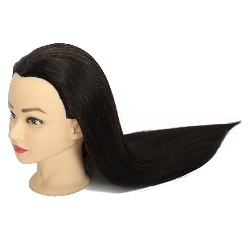 Mannequin Head Human Hair Female 80% Human Hair Mannequin Head Hair Styling Cosmetology Manikin Head Doll Head for Hairdresser with Clamp Holder and Tools