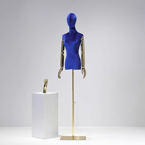 Adjustable Female Mannequin Stand with Head, Metal Arms & Base - Red Electroplated Dress Form for Clothing Display, Fashion Showcase, Tailoring & Retail Use