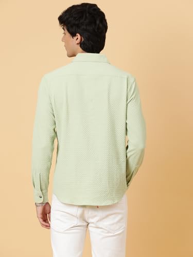 Image of KOTTY Men's Textured Casual Shirt - Long Sleeve||Button-Down Collar||Classic Fit