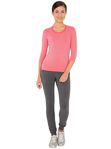 Image of Jockey 1360 Women's Super Combed Cotton Elastane Stretch Slim Fit Striped Round Neck Three Quarter Sleeve T-Shirt