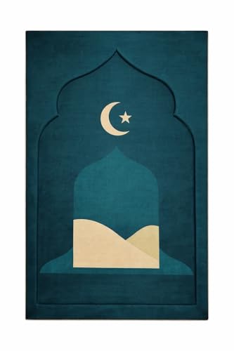 Fabienne Memory Foam Prayer Mat 70x110cm Thick Padded Muslim Prayer Rug with Knee Support Gift for Elderly People Cushioned Anti-Slip Lightweight Janamaz Salah Mat with 3D Design (Dark Green)