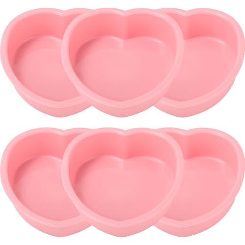 ywmigl Pink Cake Pans 4 Inch Heart Shaped Silicone Cake Pan Nonstick Heart Cake Baking Mold Pan Tray Bakeware for Birthday Cupcake Muffin Chocolate Cheesecake Baking Tool (6 Pcs)