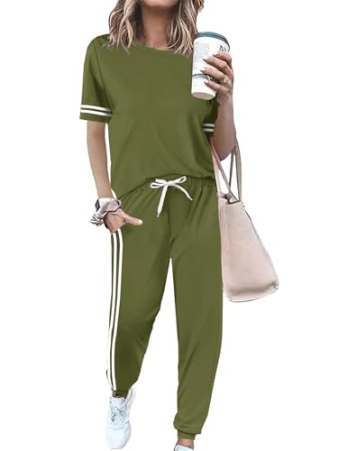 KBKBSN Women 2 Piece Outfits Summer Set Striped Short Sleeve...