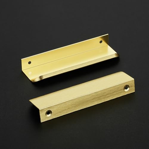 Image of Ravinte Hardware Gold Cabinet Handles Finger Edge Pulls 5 Inch CC 8 Pack | Low-Profile Finger Grip, Cabinet Door Edge Mount, Smooth Handle Shape, 5.9 Inch (150mm), For Drawers, Cupboards, Kitchen
