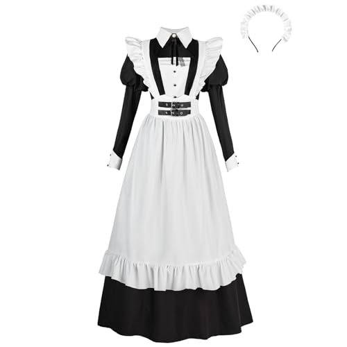 Nuoqi Victorian Maid Costume for Women Black Pilgrim Costume Long Sleeve Pioneer Colonial Dress, XXL
