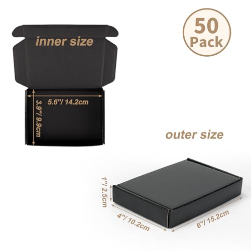 Image of ZBEIVAN 6x4x1 Black Shipping Boxes Set of 50, Corrugated Cardboard Mailer Boxes for Packaging Small Business Mailing Gifts