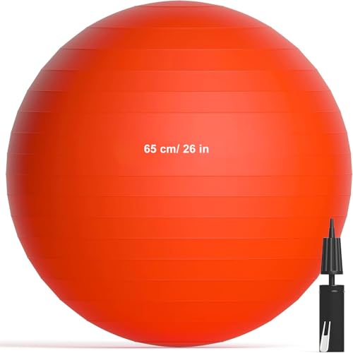Image of Exercise Ball Pilates Yoga Ball Anti-Burst and Slip Resistant - for Fitness, Pregnancy, Stability, Balance, Core Workout - Red Training Ball w /Pump for Home Office Gym