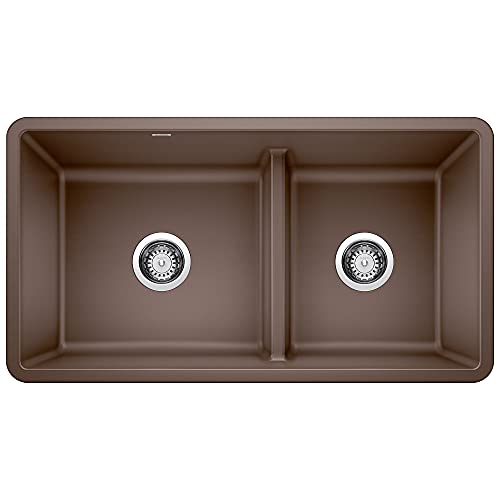 Up To 40% OFF BLANCO 442528 Precis Silgranit 60/40 Double Bowl Reversible Undermount Kitchen Sink with Low Divide, Café