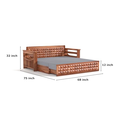 Image of Mamta Furniture Solid Sheesham Wood Sofa Set 3 Seater Furniture Wooden 3 Seater Sofa Cums Bed for Home Living Room with Cushions (Honey with Grey, 3 Seater Design 1)