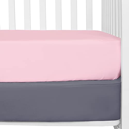 Image of Crib Sheets Girl 2 Pack, Fitted Crib Sheet for Standard Crib Mattress, Cozy Toddler Crib Sheets for Boys, Grey and Pink