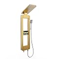 ELLO&ALLO LED Rainfall Shower Head and Rain Massage System with Body Jets Stainless Steel Bathroom Shower Panel Tower System with Shelf, Brushed Gold&Chrome