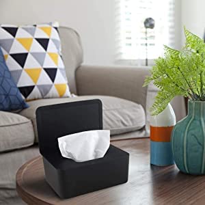 wastreake Wipes Dispenser Holder, Dustproof Tissue Storage Box Case Wet Wipes Dispenser Holder with Lid for Home Office Desk (Black)