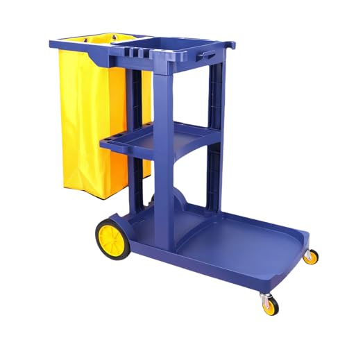 Carro Limpieza,Carro Comercial con Bolsa Y Ruedasm,Carrito De Limpieza Multifuncional,para Habitaciones,Hoteles,Hogar Servicios De Limpieza,Azul,44×19×37in