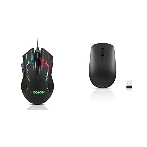 Image of Lenovo Legion M200 RGB Gaming Wired USB Mouse, Ambidextrous, 5-Buttons && 400 Wireless Mouse, 1200DPI Optical Sensor, 2.4GHz Wireless Nano USB, 3-Button (Left,Right,Scroll)